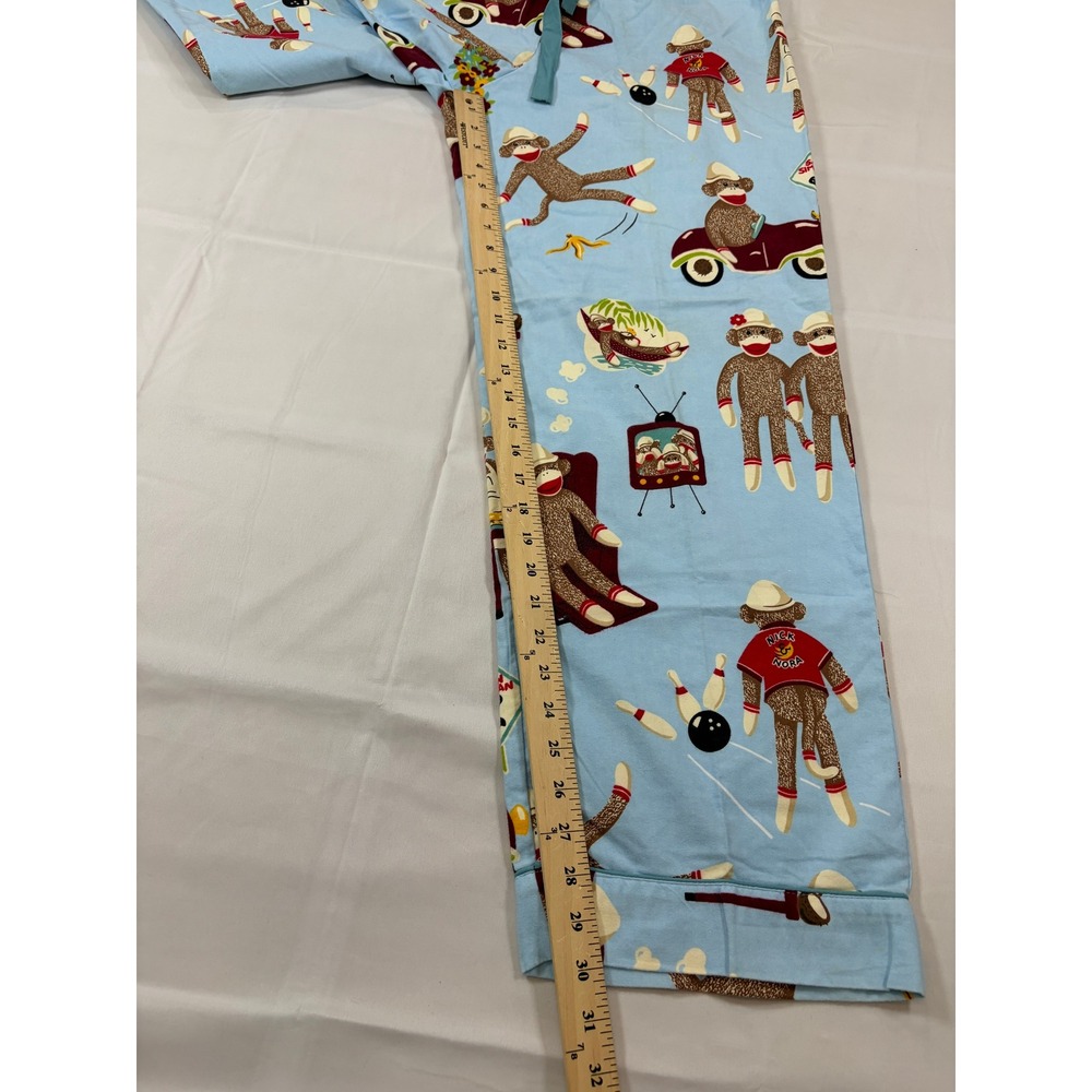 Nick & Nora Blue Sock Monkey Pajama Pants Mens Medium Cotton Bowling Retro - Picture 6 of 11